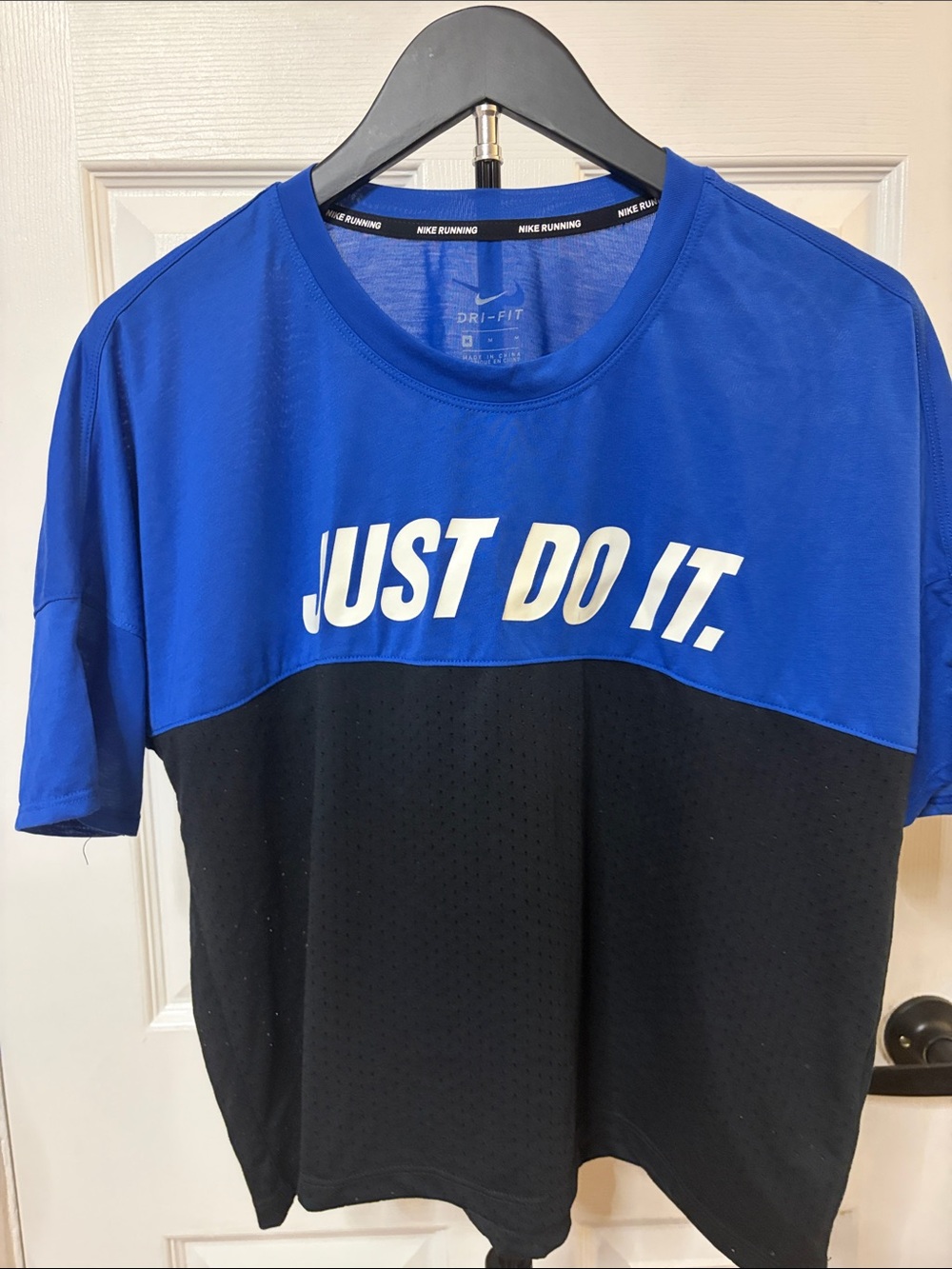 Nike Blue and Black 'Just Do It.' Short Sleeve Shirt